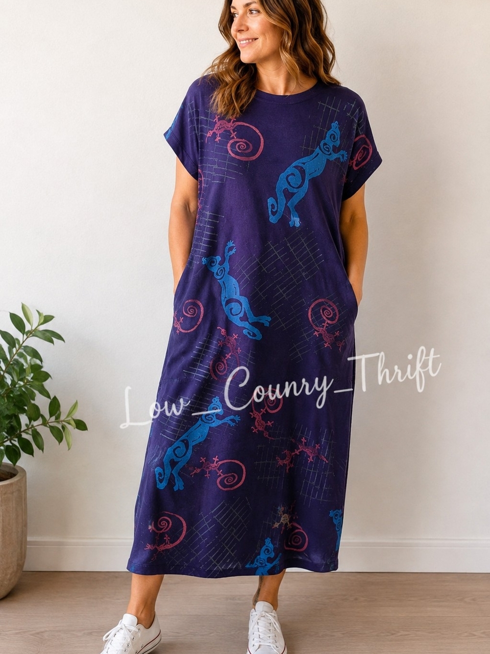 Vintage Sunbelt Made in USA Purple Gecko Dress Rare 80s 90s One Size